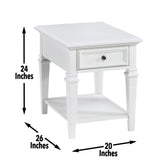 Steve Silver Charlestown White End Table, Modern Farmhouse Design with Hidden Storage, 26 x 20 x 24