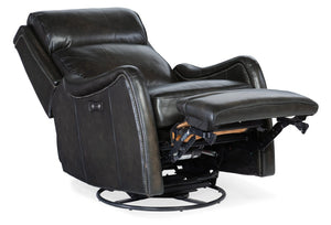 Hooker Furniture Stark Power Swivel Glider Recliner With Usb Port, Brindisi Trinita Leather, Nailhead Trim, 360° Comfort RC234-PSWGL-089