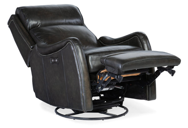 Hooker Furniture Stark Power Swivel Glider Recliner With Usb Port, Brindisi Trinita Leather, Nailhead Trim, 360° Comfort RC234-PSWGL-089