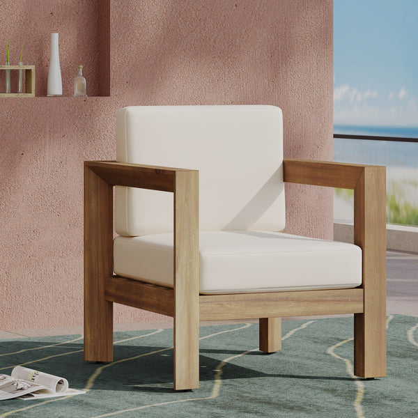 English Elm Christopher Knight Home® - GENSER Club Chair Beige Brown Acacia Wood Weather-Resistant Open Slat Seating Durable Outdoor Accent 65728.00DLBGE