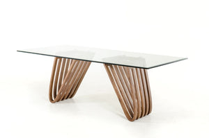 VIG Furniture Draper Mid-Century Walnut & Glass Dining Table With Tapered Slatted Base, Tempered Top, Seats 6 VGCSDT-1498-GLS