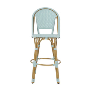 English Elm 29.5" Outdoor Pe Rattan Bistro Barstools Set of 2 Woven Teal French Cafe Style 72606.00LT