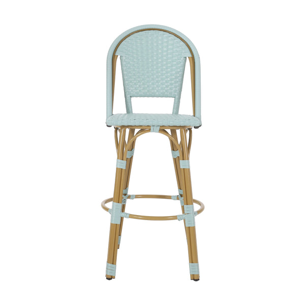 English Elm 29.5" Outdoor Pe Rattan Bistro Barstools Set of 2 Woven Teal French Cafe Style 72606.00LT