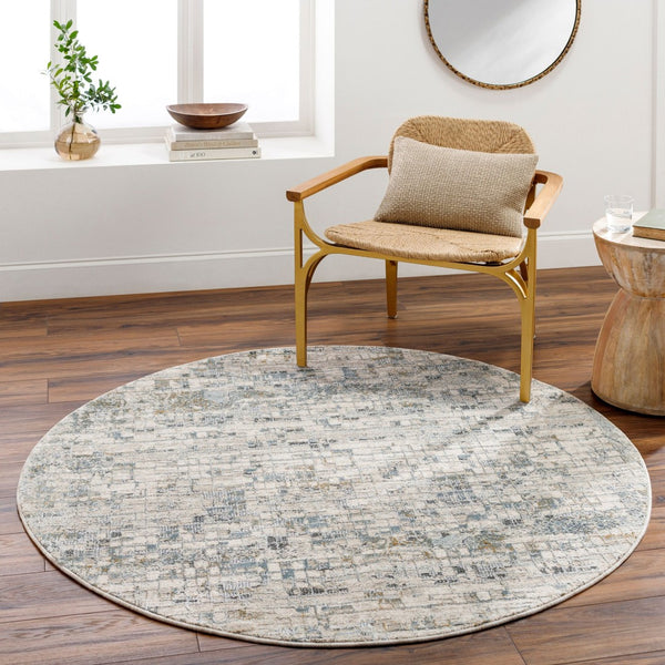 Livabliss Dresden Geometric Turkish Polyester Area Rug with Fringe for Living and Dining Rooms Taupe, White 7'10" x 7'10" DRE2304-710RD