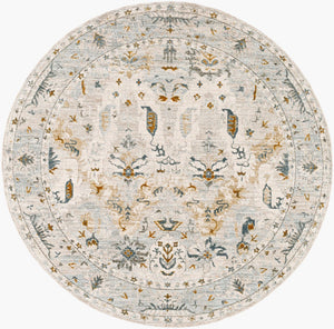 Livabliss Dresden Traditional Polyester Area Rug with Fringe Trim for Large Formal Living Spaces White, Taupe 5'3" x 5'3" DRE2308-53RD