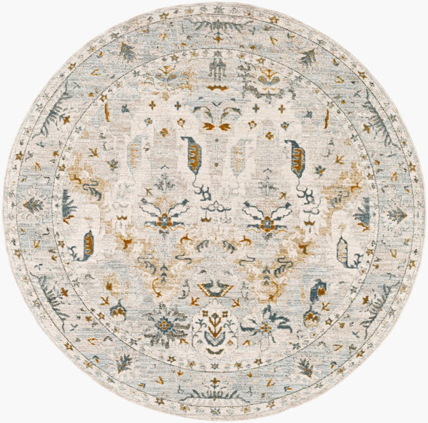 Livabliss Dresden Traditional Polyester Area Rug with Fringe Trim for Large Formal Living Spaces White, Taupe 5'3" x 5'3" DRE2308-53RD