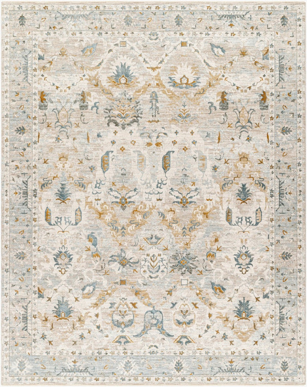 Livabliss Dresden Traditional Polyester Area Rug with Fringe Trim for Large Formal Living Spaces White, Taupe 7'10" x 10'2" DRE2308-710103