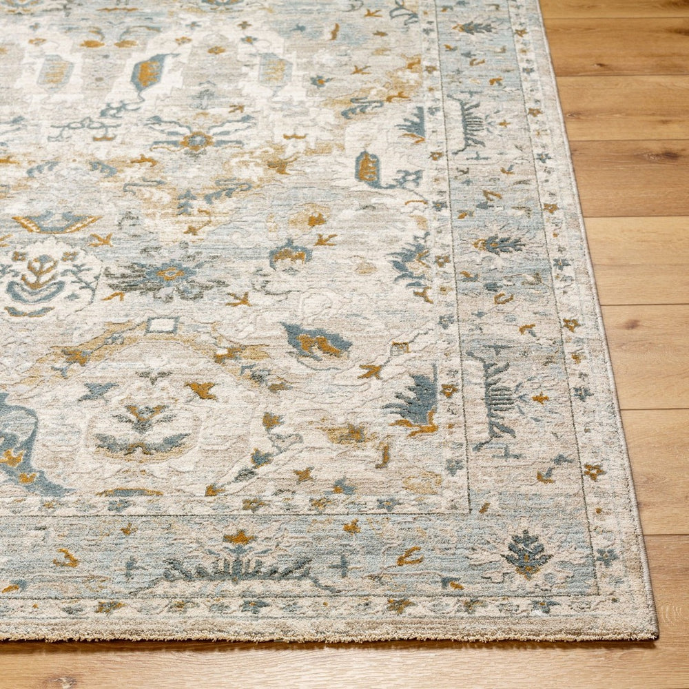 Livabliss Dresden Traditional Polyester Area Rug with Fringe Trim for Large Formal Living Spaces White, Taupe 5'3" x 5'3" DRE2308-53RD