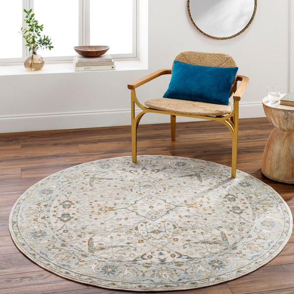 Livabliss Dresden Traditional Turkish Machine Woven Polyester Area Rug for Living Room Taupe, White 7'10" x 7'10" DRE2309-710RD