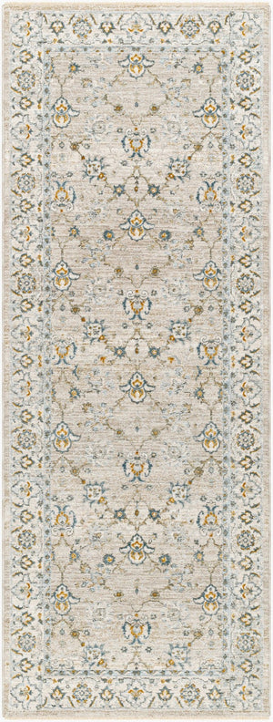 Livabliss Dresden Persian Medallion Area Rug Machine Woven Polyester with Ornate Border Fringe Taupe, White 2'7" x 10' DRE2311-2710