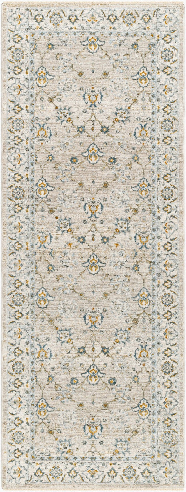 Livabliss Dresden Persian Medallion Area Rug Machine Woven Polyester with Ornate Border Fringe Taupe, White 2'7" x 10' DRE2311-2710