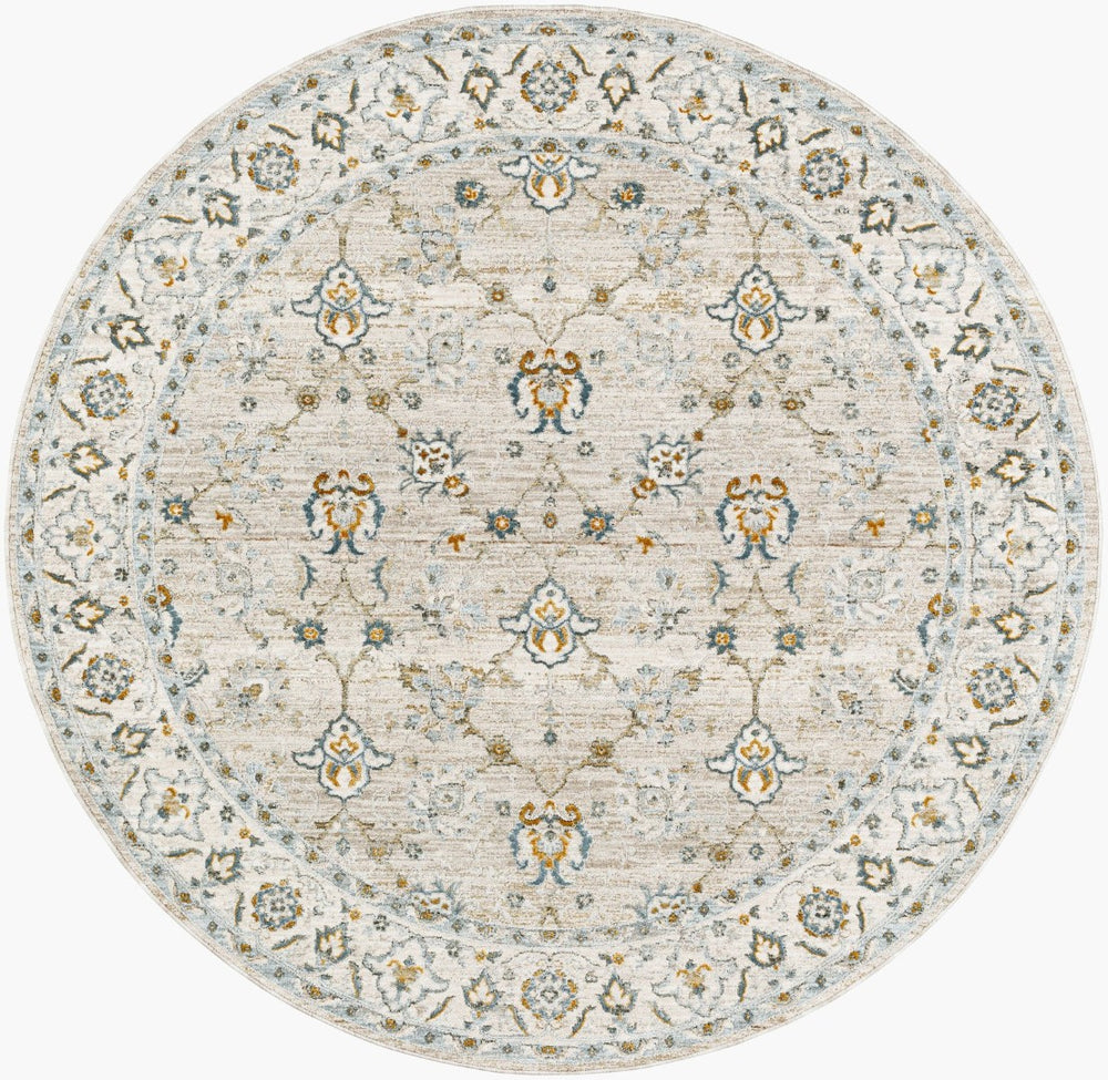 Livabliss Dresden Persian Medallion Area Rug Machine Woven Polyester with Ornate Border Fringe Taupe, White 7'10" x 7'10" DRE2311-710RD