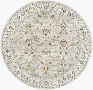 Livabliss Dresden Persian Medallion Area Rug Machine Woven Polyester with Ornate Border Fringe Taupe, White 7'10" x 7'10" DRE2311-710RD