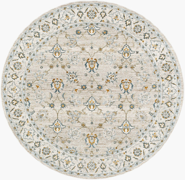 Livabliss Dresden Persian Medallion Area Rug Machine Woven Polyester with Ornate Border Fringe Taupe, White 7'10" x 7'10" DRE2311-710RD