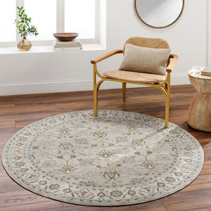 Livabliss Dresden Persian Medallion Area Rug Machine Woven Polyester with Ornate Border Fringe Taupe, White 7'10" x 7'10" DRE2311-710RD