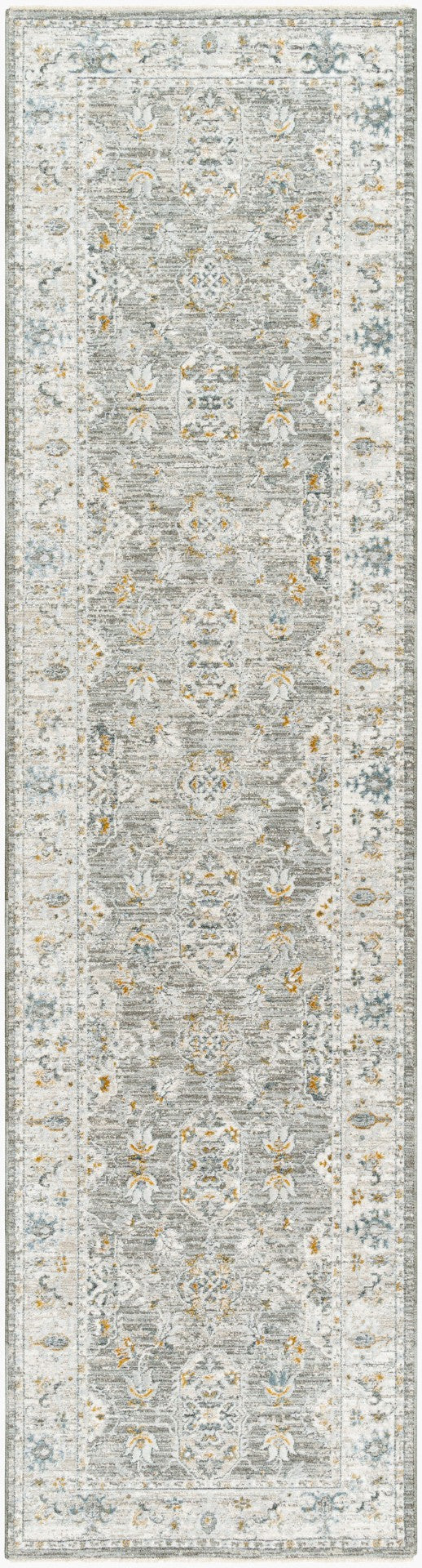Livabliss Dresden Traditional Fringed Area Rug Polyester Weave for Living and Dining Rooms Gray, White 2'7" x 7'3" DRE2324-2773