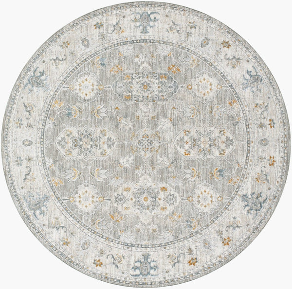 Livabliss Dresden Traditional Fringed Area Rug Polyester Weave for Living and Dining Rooms Gray, White 7'10" x 7'10" DRE2324-710RD