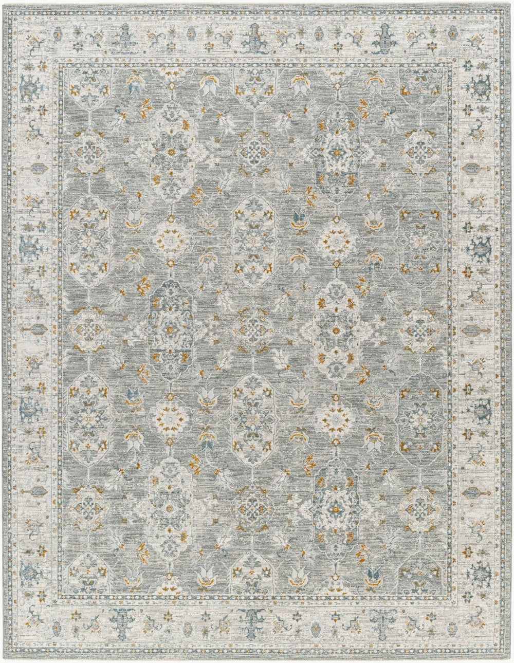 Livabliss Dresden Traditional Fringed Area Rug Polyester Weave for Living and Dining Rooms Gray, White 9' x 12'2" DRE2324-9122