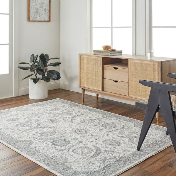 Livabliss Dresden Traditional Medallion Area Rug Polyester Machine Woven for Formal Living Rooms White, Medium G 5'3" x 5'3" DRE2326-53RD