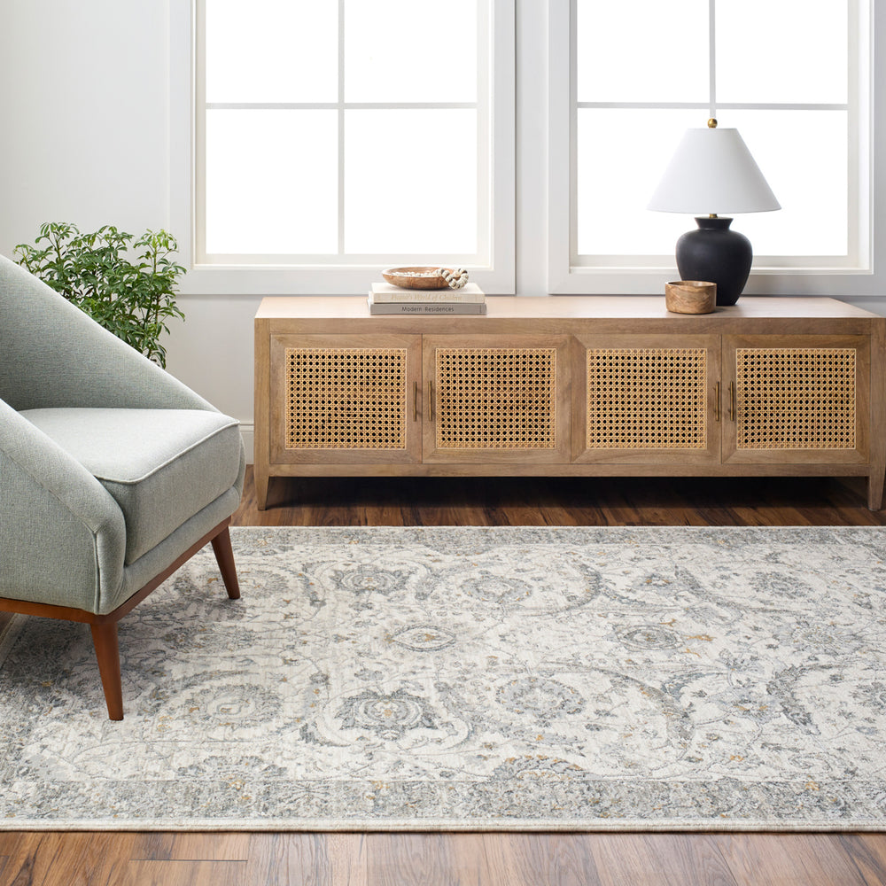 Dresden DRE-2326 9' x 12'2" Machine Woven Rug DRE2326-9122  White, Medium Gray, Gray, Light Slate, Denim, Mustard Surya