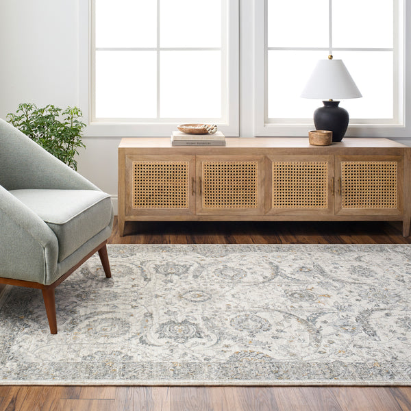 Dresden DRE-2326 9' x 12'2" Machine Woven Rug DRE2326-9122  White, Medium Gray, Gray, Light Slate, Denim, Mustard Surya