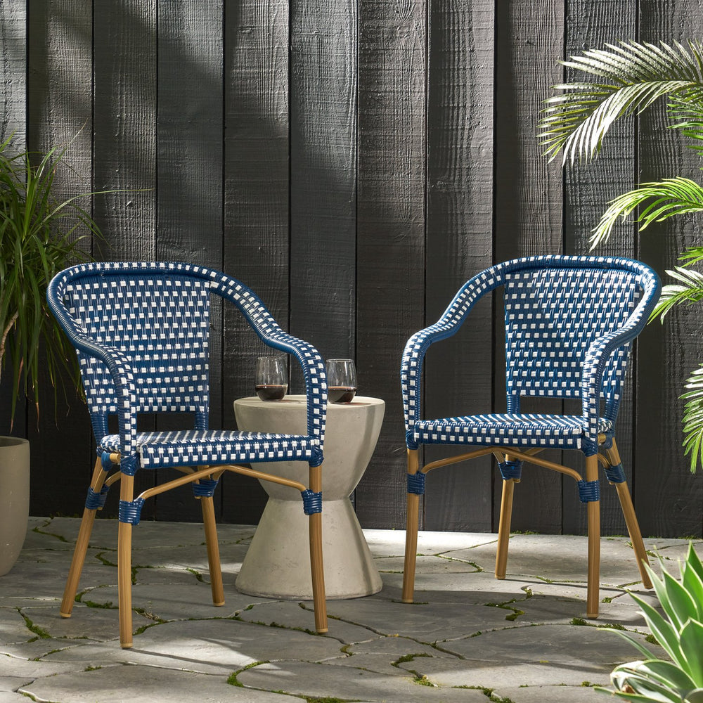 English Elm Bistro Chair Set of 2 French Country Woven Aluminum Outdoor Patio Seating Pair 72906.00NVY