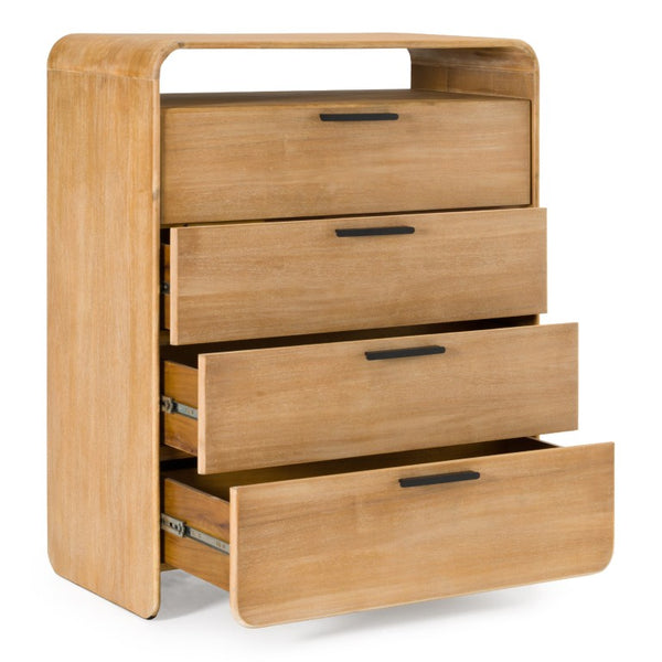 VIG Furniture Dresden Vertical Acacia Chest — 4-Drawer Modern Natural Finish, Solid Veneer, Smooth Ball-Bearing Glides VGWD-BH-VF-TB-NAT