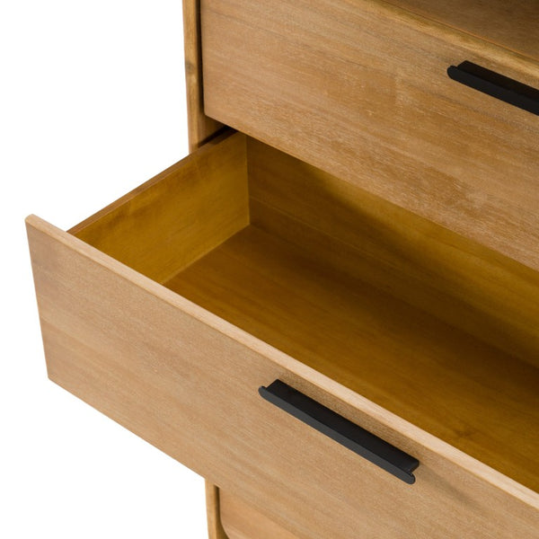 VIG Furniture Dresden Vertical Acacia Chest — 4-Drawer Modern Natural Finish, Solid Veneer, Smooth Ball-Bearing Glides VGWD-BH-VF-TB-NAT
