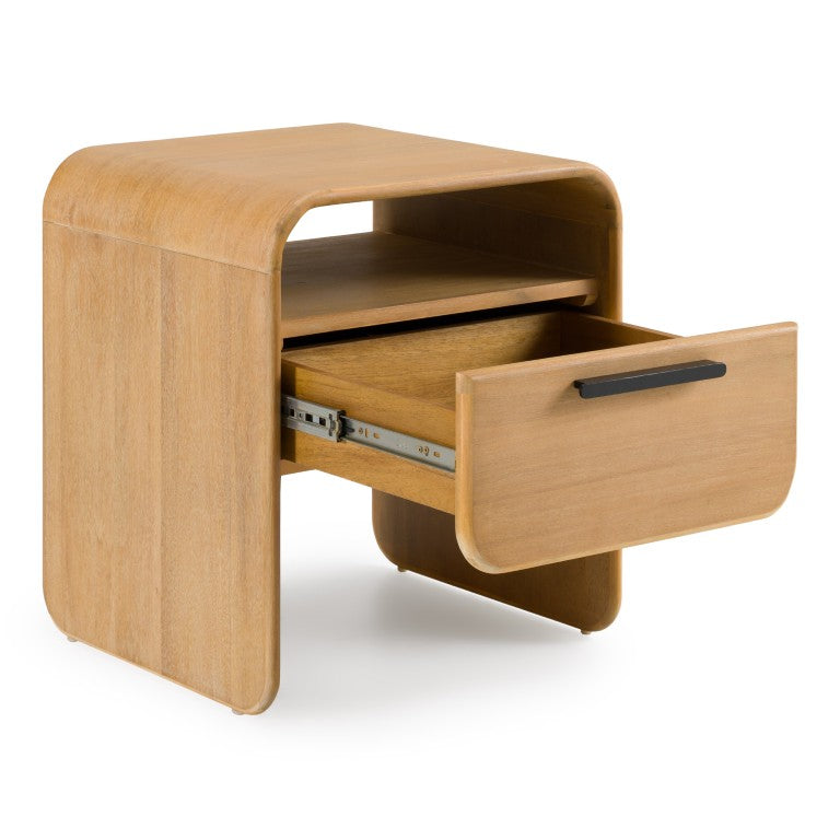 VIG Furniture Dresden Solid Acacia 1-Drawer Nightstand—Compact Modern Bedside Table, Natural Grain, Black Pull VGWD-BH-VF-ST-NAT