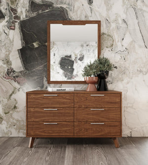 VIG Furniture Soria Walnut Mirror 34X40" Mid-Century Modern Wall Mirror With Solid Rubberwood Frame, Warm Finish VGMABR-32-MIR