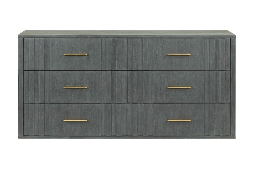 VIG Furniture Manchester- Contemporary Dark Grey Dresser With Solid Acacia, Brass Handles, Spacious Drawers, Ready-To-Use VGWD-HLF2-DR6DRA
