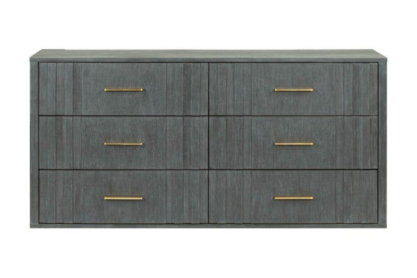 VIG Furniture Manchester- Contemporary Dark Grey Dresser With Solid Acacia, Brass Handles, Spacious Drawers, Ready-To-Use VGWD-HLF2-DR6DRA
