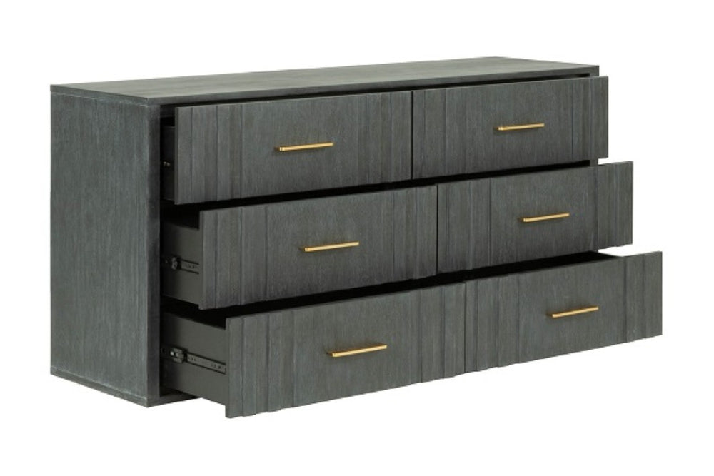 VIG Furniture Manchester- Contemporary Dark Grey Dresser With Solid Acacia, Brass Handles, Spacious Drawers, Ready-To-Use VGWD-HLF2-DR6DRA