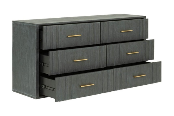 VIG Furniture Manchester- Contemporary Dark Grey Dresser With Solid Acacia, Brass Handles, Spacious Drawers, Ready-To-Use VGWD-HLF2-DR6DRA