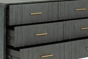 VIG Furniture Manchester- Contemporary Dark Grey Dresser With Solid Acacia, Brass Handles, Spacious Drawers, Ready-To-Use VGWD-HLF2-DR6DRA