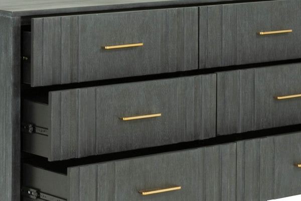 VIG Furniture Manchester- Contemporary Dark Grey Dresser With Solid Acacia, Brass Handles, Spacious Drawers, Ready-To-Use VGWD-HLF2-DR6DRA