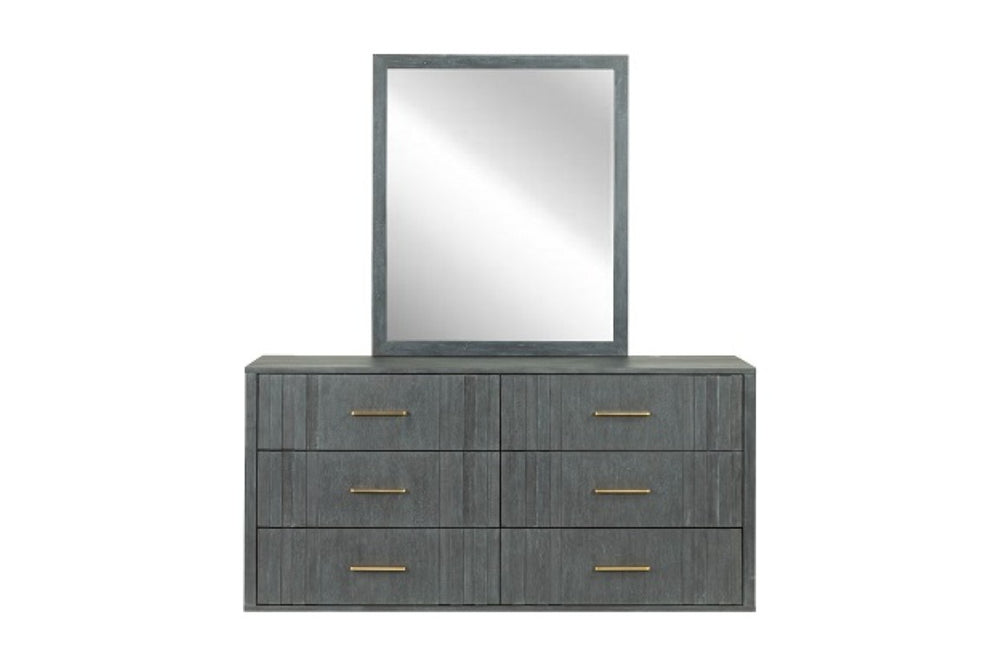 VIG Furniture Manchester- Acacia Dark Grey Mirror With Brass Handles, Solid Craftsmanship, Ready To Hang, 34"X40" VGWD-HLF2-TBMR