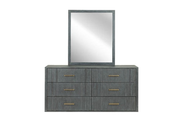 VIG Furniture Manchester- Acacia Dark Grey Mirror With Brass Handles, Solid Craftsmanship, Ready To Hang, 34"X40" VGWD-HLF2-TBMR