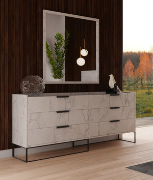 VIG Furniture Marbella Italian 6-Drawer Dresser In White Faux Marble Veneer With Matte Black Hardware, Modern Crafted Elegance VGACMARBELLA-DRS