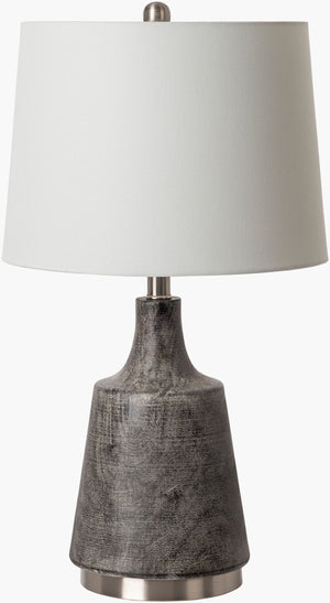 Surya Delridge Modern 25" Accent Table Lamp - Elegant Linen Shade & Durable Resin Base For Any Room Body, Charcoal,Base, Metallic ,Nickel,Shade (Outside), Ivory,Shade (Inside), White,Finial, Metallic ,Nickel,Harp, Metallic ,Nickel,Cord, Translucent Resin,Iron,Linen,Polyester,Iron Drg-001