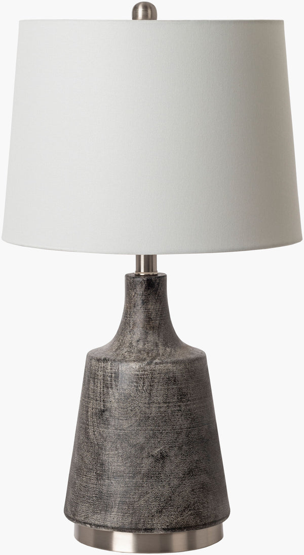 Surya Delridge Modern 25" Accent Table Lamp - Elegant Linen Shade & Durable Resin Base For Any Room Body, Charcoal,Base, Metallic ,Nickel,Shade (Outside), Ivory,Shade (Inside), White,Finial, Metallic ,Nickel,Harp, Metallic ,Nickel,Cord, Translucent Resin,Iron,Linen,Polyester,Iron Drg-001