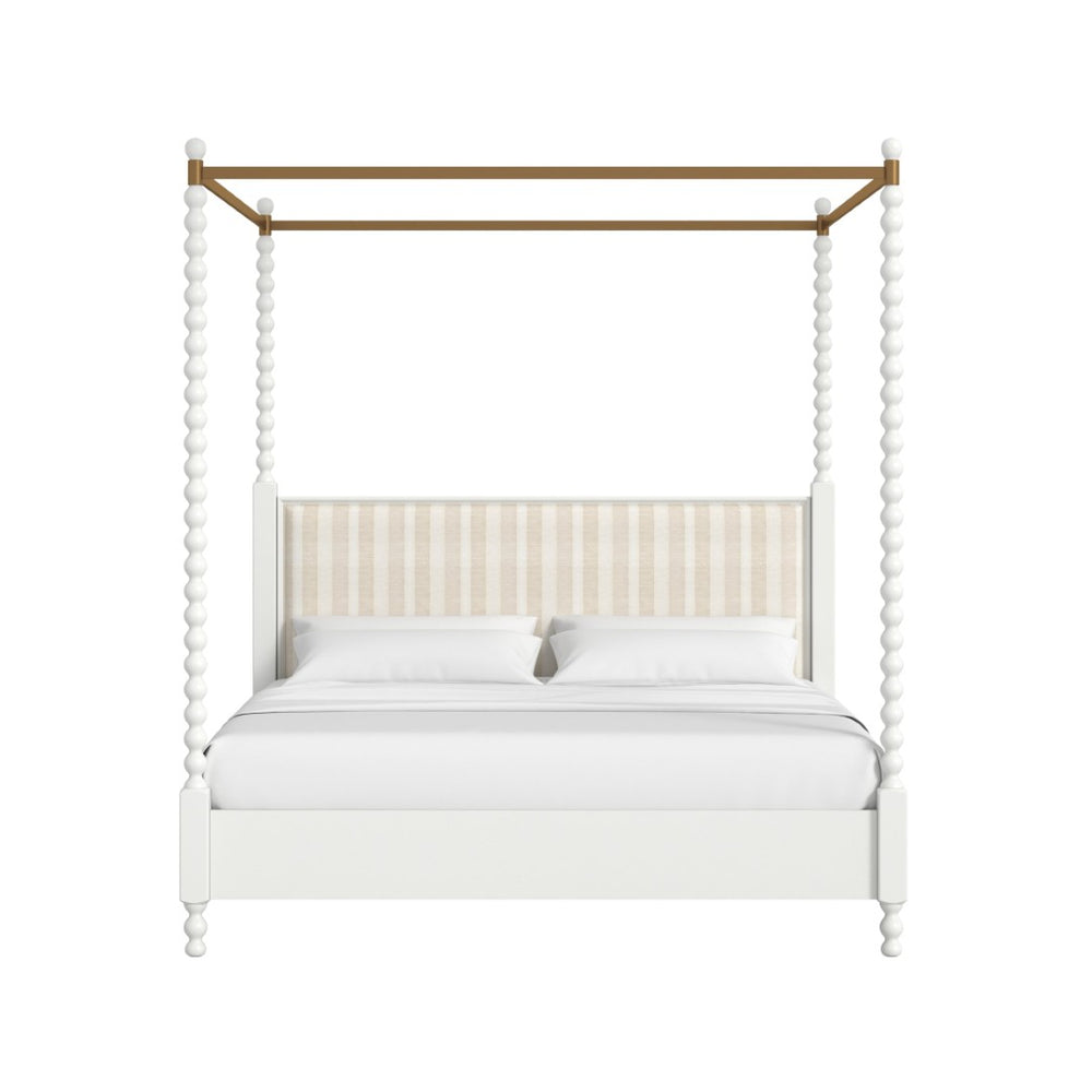 A.R.T. Furniture Haven QN Canopy Poster Bed - Elegant White Design with Upholstered Headboard for a Serene Bedroom 339135-2367CP