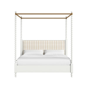 A.R.T. Furniture Haven QN Canopy Poster Bed - Elegant White Design with Upholstered Headboard for a Serene Bedroom 339135-2367CP