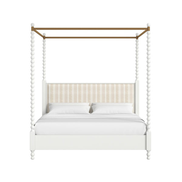 A.R.T. Furniture Haven QN Canopy Poster Bed - Elegant White Design with Upholstered Headboard for a Serene Bedroom 339135-2367CP