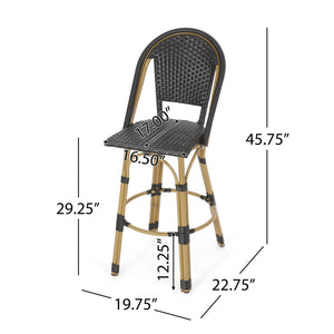 English Elm 29.5" Outdoor Pe Rattan Bistro Barstools Set of 2 Woven Teal French Cafe Style 72606.00BLK