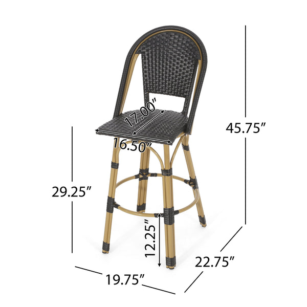 English Elm 29.5" Outdoor Pe Rattan Bistro Barstools Set of 2 Woven Teal French Cafe Style 72606.00BLK