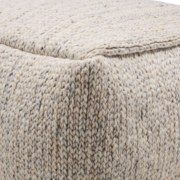 Surya Derby 14" X 24" Stylish Wool Pouf - Versatile Footrest & Seating, Durable Cotton Bottom, Chic Accent Cream Wool,Cotton,Polybeads Drpf001-142424