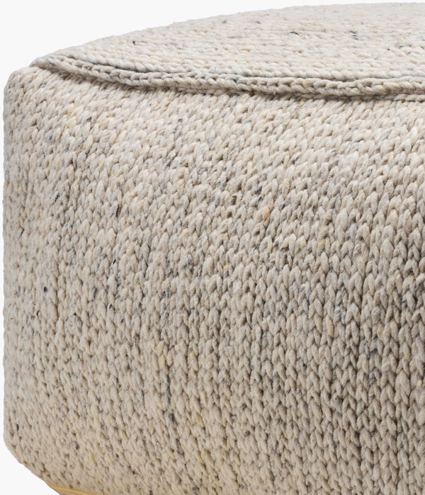 Surya Derby 14" X 24" Stylish Wool Pouf - Versatile Footrest & Seating, Durable Cotton Bottom, Chic Accent Cream Wool,Cotton,Polybeads Drpf001-142424