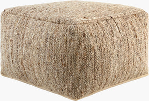 Surya Derby Wool Top Square Pouf Artisan Woven Texture Footrest for Living Rooms DRPF002-142424