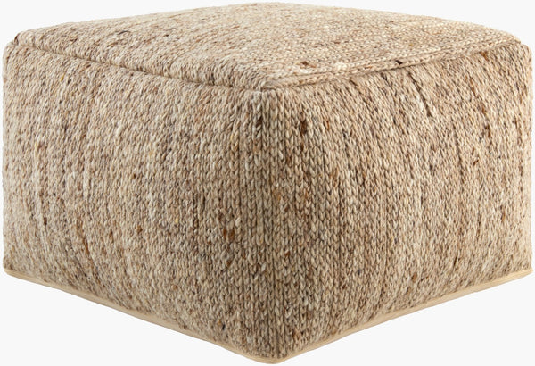Surya Derby Wool Top Square Pouf Artisan Woven Texture Footrest for Living Rooms DRPF002-142424